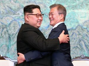 North Korea's leader Kim Jong Un and South Korea's President Moon Jae-in at the truce village of Panmunjom | Pool photo:AFP via Getty Images